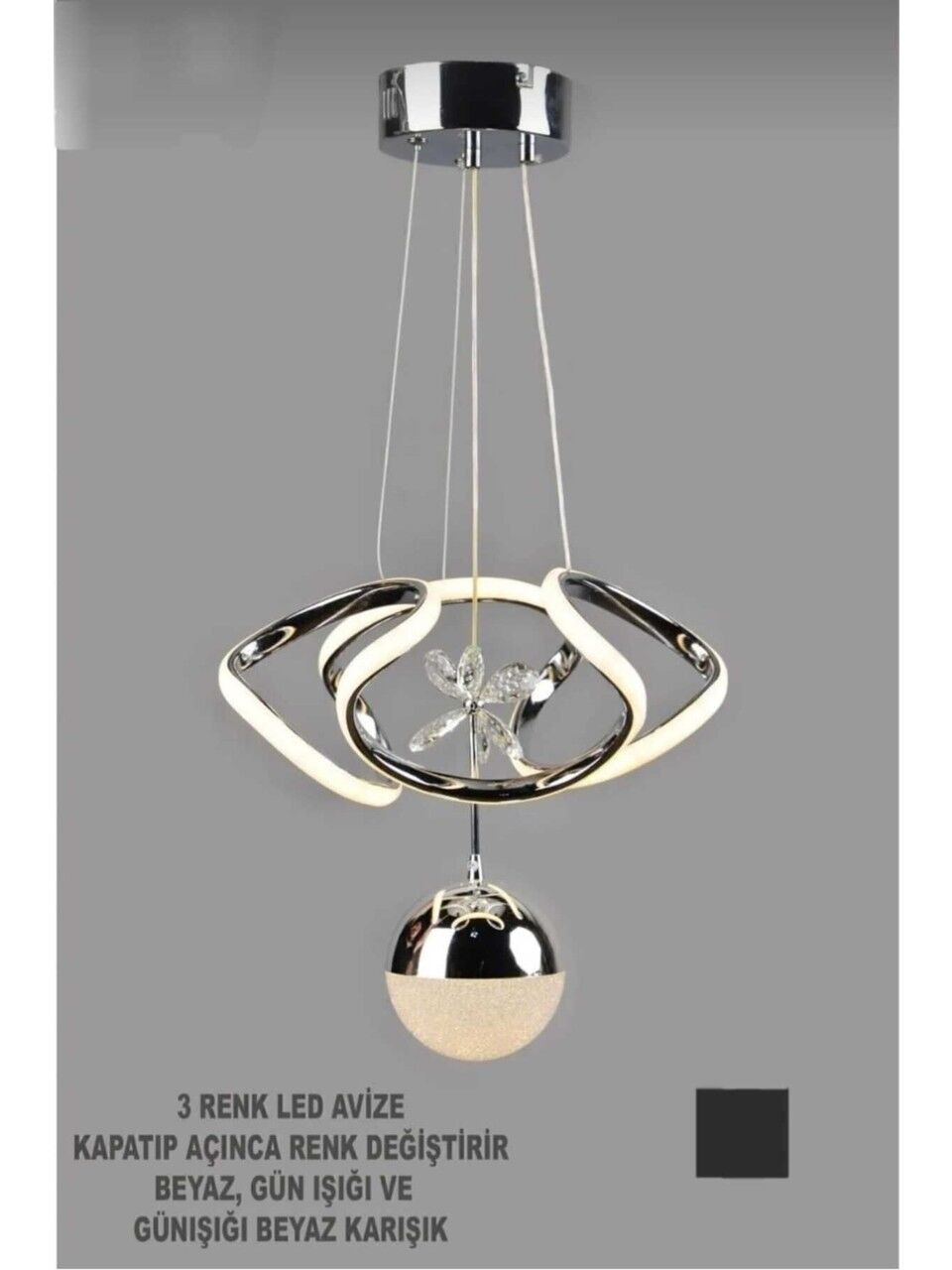 K. Dron Tek Top Gümüş Led Avize