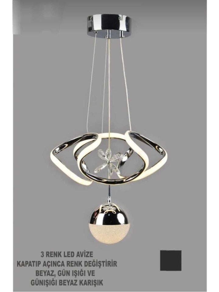 K. Dron Tek Top Gümüş Led Avize