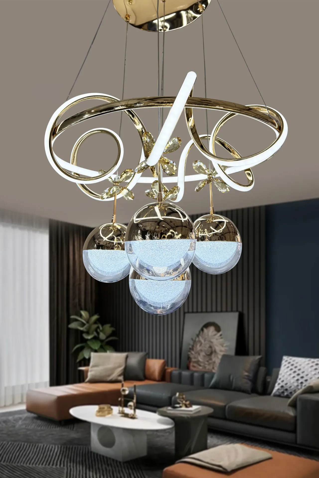 Kuzey İthal Küre 4 Toplu Gold Led Avize