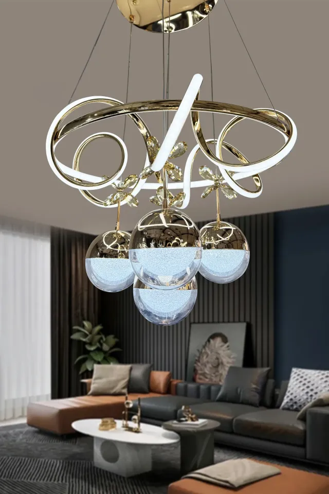 Kuzey İthal Küre 4 Toplu Gold Led Avize